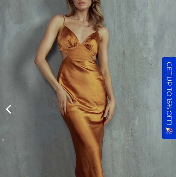 City Lights Cut-Out Waist Strappy Back Midi Dress Bronze - Picture 4 of 12